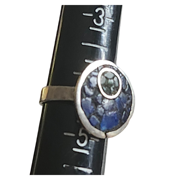 Vtg Native American Indian Sterling Turquoise Chip Ring Size 6 - Picture 5 of 5